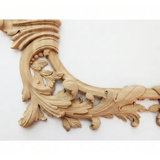 Antique wall frame mirror with acanthus leaves from oak